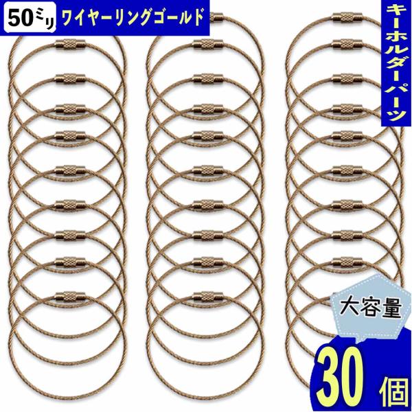 ワイヤー キーリング ゴールド 15cm 30個 ネジ式 ステンレス製 金具 キーホルダー パーツ アクセサリー ハンドメイド 手芸 パーツ BD4164