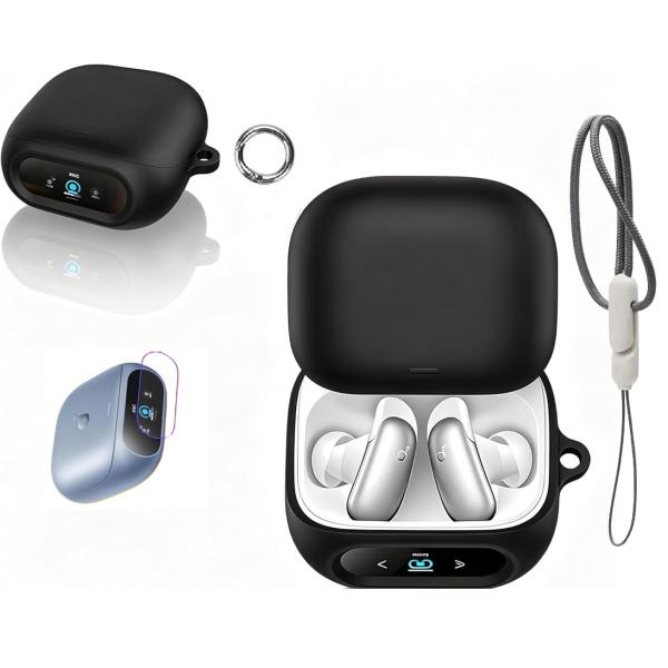 Anker Soundcore Liberty 5 Pro ケース 保護フィルム2枚付き シリコンケース 保護カバー ストラップ付き  装着したまま充電対応 全面保護 耐衝撃 防塵 傷防止 軽