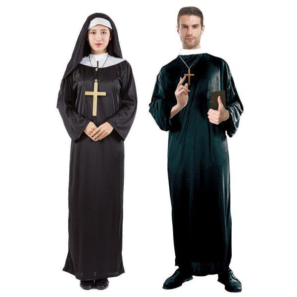 シスター服 コスプレ 神父服 神父 牧師 シスター マリア 衣装 牧師ウェアcos キリスト教 ハロウィン コスプレ 衣装 演出服 コスチューム