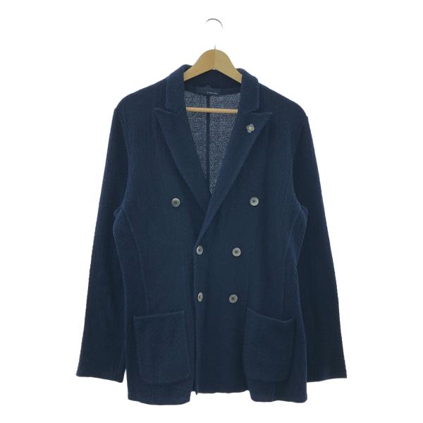 【美品】  LARDINI / ラルディーニ | ブートニエール コットン ニット ダブル ジャケット | S | ネイビー | メンズ LARDINI（ラルディーニ） 【美品】 | ブートニエール コットン ニット