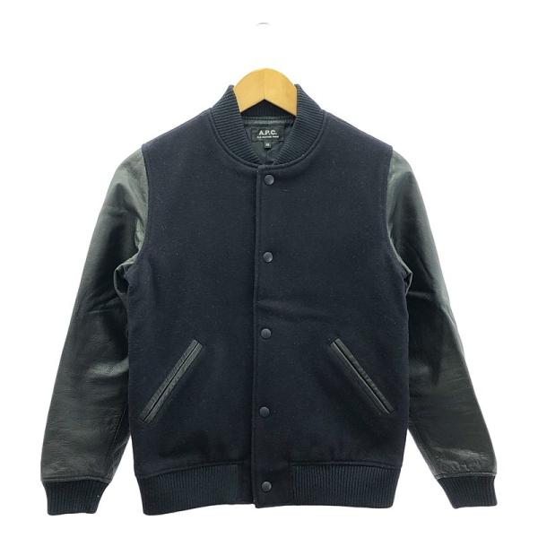 A.P.C アーペーセー スタジャン XS ネイビー×ブラックレザー A.P.C. / アーペーセー | 袖レザー スタジャン ブルゾン XS