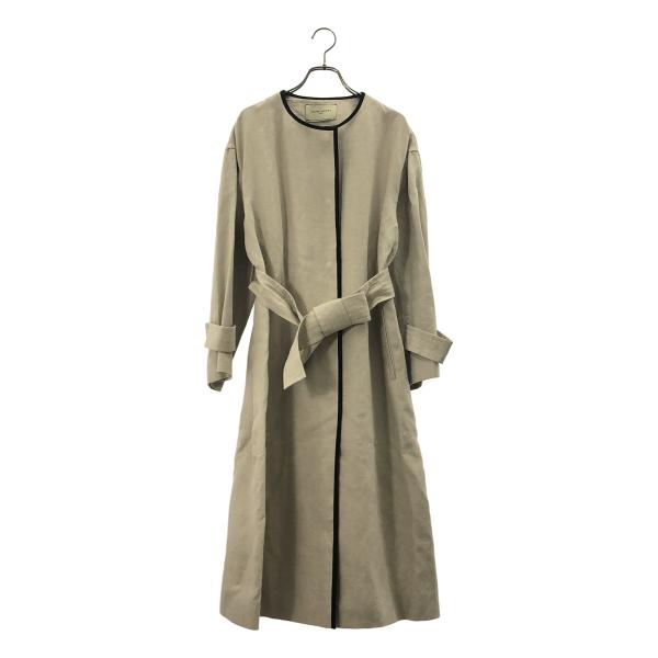 【美品✨】ユナイテッドアローズ リネン パイピングノーカラーロングコート 38 UNITED ARROWS（ユナイテッドアローズ） リネン パイピング ノーカラー