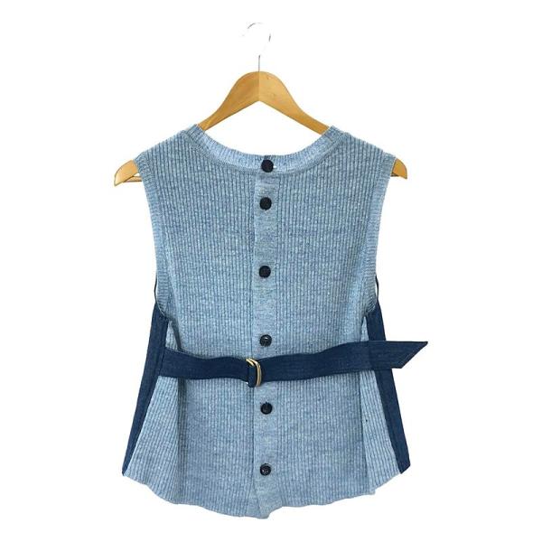 【美品】  Mame Kurogouchi / マメクロゴウチ | 2021SS | Embroidered Denim Tops エンブロイダリー デニム トップス ニットドッキング ベスト | 1 | インディゴ | レディース 美品】 Mame Kurogouchi | 2021SS Embroidered Denim Tops エンブロイ