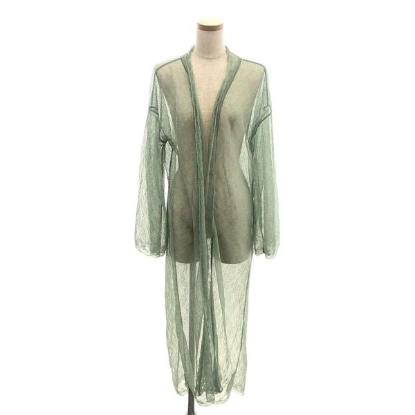 【美品】  Mame Kurogouchi / マメクロゴウチ | Lace Gown レースガウン ロング カーディガン | 1 | グリーン | レディース 美品】 Mame Kurogouchi / マメクロゴウチ | Lace Gown レースガウン