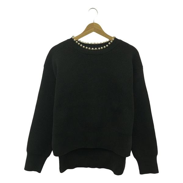 【新品】  CADUNE / カデュネ | パール クルーネック ニットプルオーバー | 38 | ブラック | レディース 新品】 CADUNE / カデュネ | パール クルーネック ニットプルオーバー
