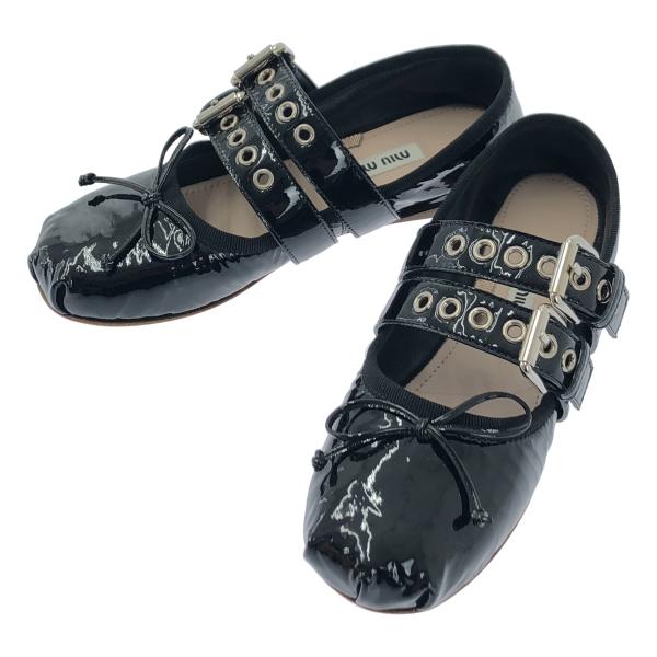 MIU MIU ダブルストラップ フラット 37 リボン miu miu（ミュウミュウ） 【美品】 | パテントレザー リボン ダブル