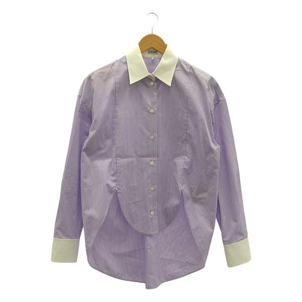 LOEWE - 【新品】  LOEWE / ロエベ | アナグラム ショート ストライプシャツ | 32 | パープル/ホワイト | レディース LOEWE 【新品】 / ロエベ | アナグラム ショート ストライプ