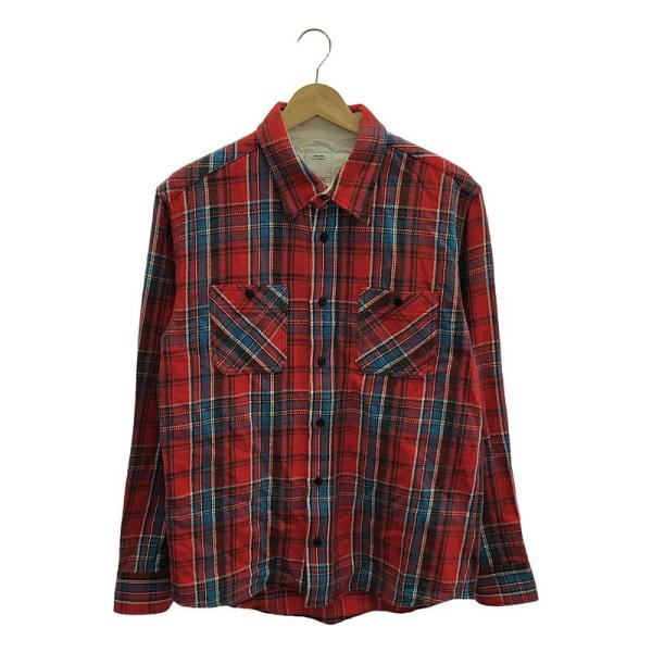 visvim ビズビム シャツ ネイビー レッド 紺赤 サイズ:S 00s ブラックエルク プリントチェック フランネルシャツ BLACK ELK FLANNEL 日本製 トップス カジュアルシャツ 長袖【メンズ】【中古】 kldclothing_usybsa51cdup