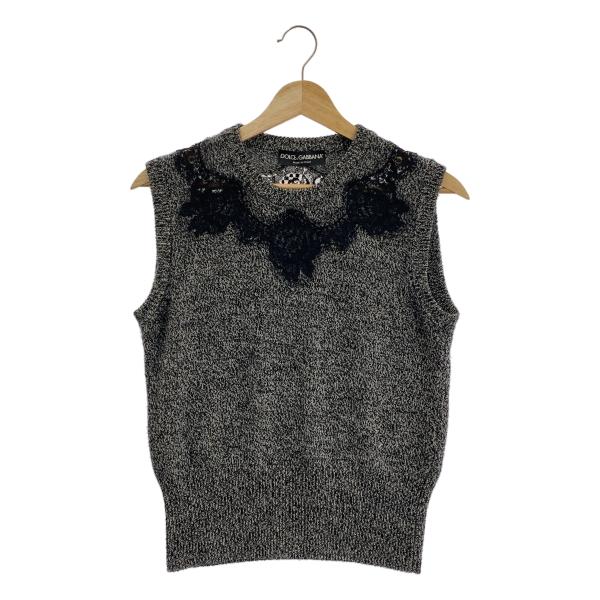 DOLCE＆GABBANA / ドルチェ＆ガッバーナドルガバ | カシミヤ コットン レース ニットベスト | 42 | グレー | レディース DOLCE＆GABBANA / ドルチェ＆ガッバーナドルガバ カシミヤ コットン