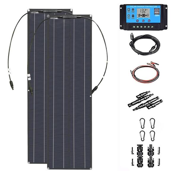 400W超薄型太陽光パネル充電器12V-24V ETFE単結晶防水フレキシブルソーラーパネル (2個200W) 40Aチャージコン トローラー付き