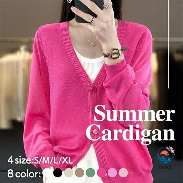 8カラー 薄手 UVカット サマー カーディガン Vネック ゆったり 春夏 夏 トップス  長袖 レディース 可愛い オフィス コーデ S〜XL カーキ ライトピンク