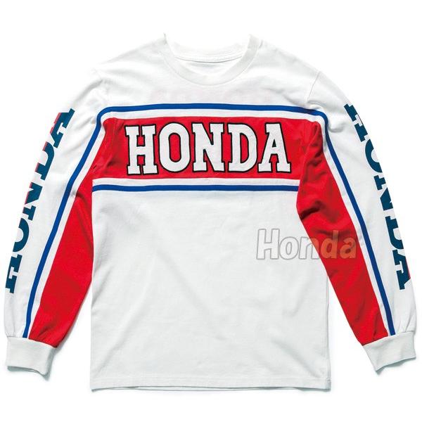 USA製 HONDA　トリコロールカラー　ビッグプリント　ジャージ素材ロンT ホンダ Honda 80s トリコロールロングTシャツ ES-X5D : K-net