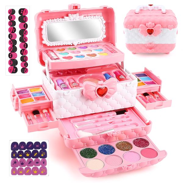 【メイクセット 女の子】：このメイクセット女の子 おもちゃには、メイクとネイルに必要なものがほとんどすべて入っています。マットアイシャドウ、グリッターアイシャドウ、チーク、マニキュア、リップスティック、パウダー、メイクスポンジ、爪やすり、フ...