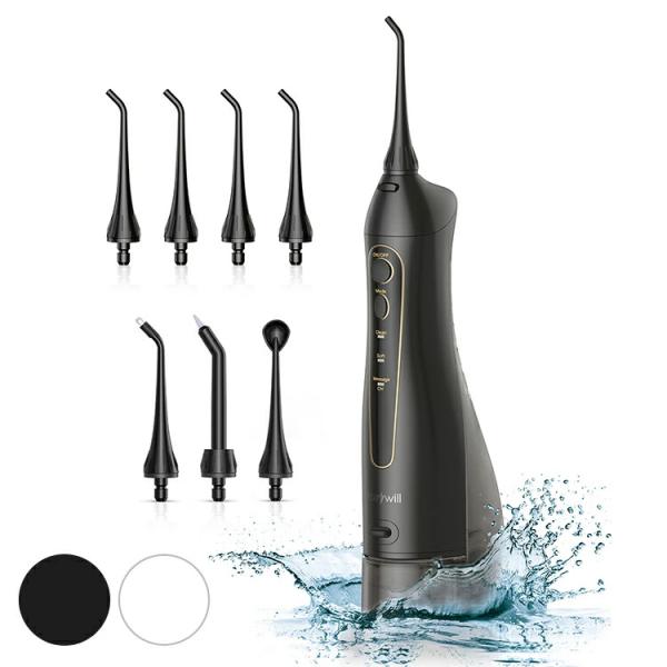 Fairywill (フェアリーウィル)  5020E ブラック/ホワイト 口腔洗浄器 口腔洗浄機 ジェットウォッシャー 口内洗浄機 ウォーターピック ウォーターフロス 300ML 替えノズル8本 3つモード USB充電 IPX7防水 歯間...