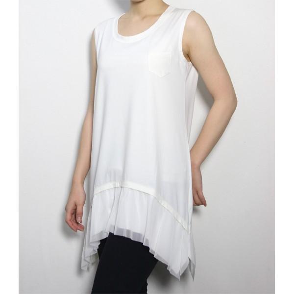 レディース 裾レース チュニック 日本製 トップス ノースリーブ 重ね着