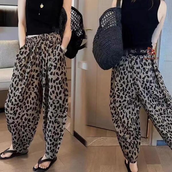 ヒョウ柄パンツ レディース レオパード パンツ ウエストゴム 夏 薄手