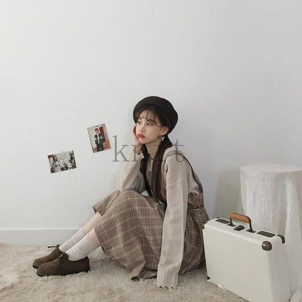 高校生中学生ファッション10代代長袖韓国おしゃれワンピースレディースチェックワンピース5015 Knit1edb32c ニットknit 通販 Yahoo ショッピング
