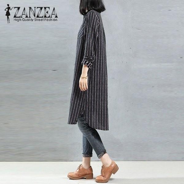 19秋ファッション女性のフルスリーブロングストライプのシャツコットンリネンブラウスラペルネック刺繍プラスサイズ Www Nlqp Com