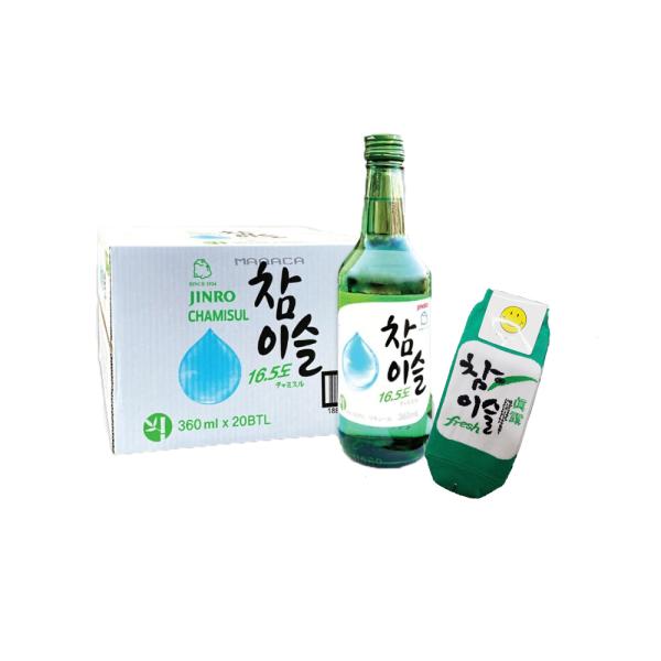 チャミスル 16.5度 360ml Ｘ20本 1BOX + チャミスル 靴下1個付き【1箱＝荷物1口】韓国焼酎/お酒/酒/眞露/JINRO/焼酎韓国酒/JINRO(40本（2個セット））