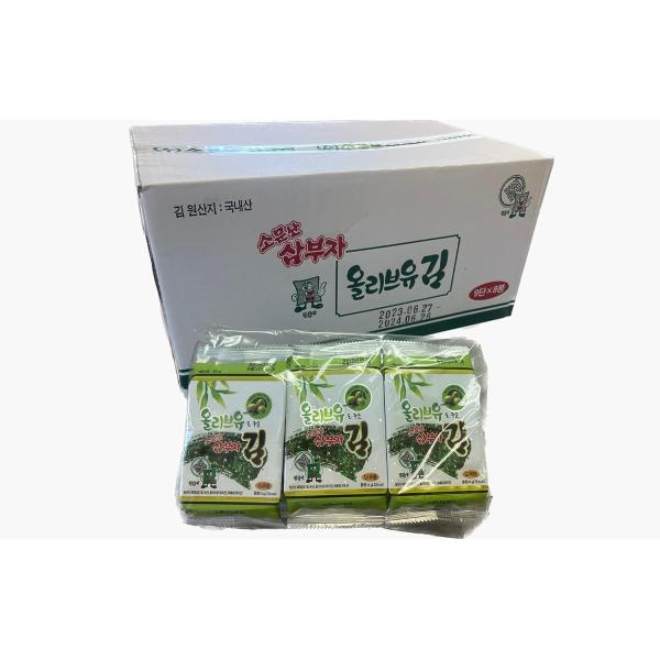 三父子 味付けのり オリーブ油海苔 9パックX8個セット ソムンナン サンブジャ 韓国のり (１箱)