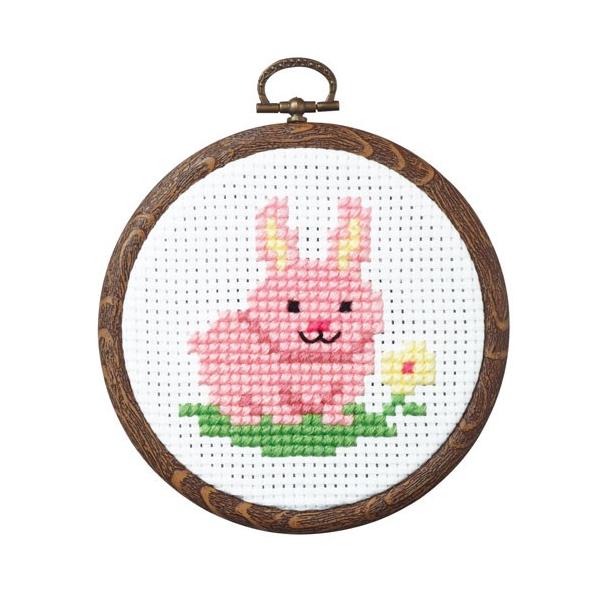 オリムパス　かんたんクロス・ステッチ刺しゅうキット　ウサギとお花（フープ付）  【刺繍キット】