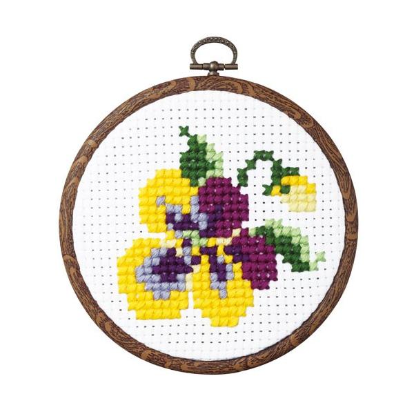 オリムパス　クロスステッチ刺しゅうキット　みんなできちゃうシリーズ　パンジー（フープ付）  【刺繍キット】