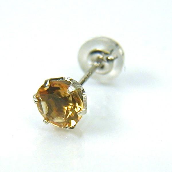 メンズピアス 本物プラチナ シトリン 5mm ピアス PT900 片方