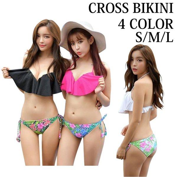 水着 レディース ビキニ 体型カバー セパレート バンドゥビキニ  ワイヤー入り セット セクシー 大人 ママ デザイン スイム マリン 送料無料 花柄 上下別 無地