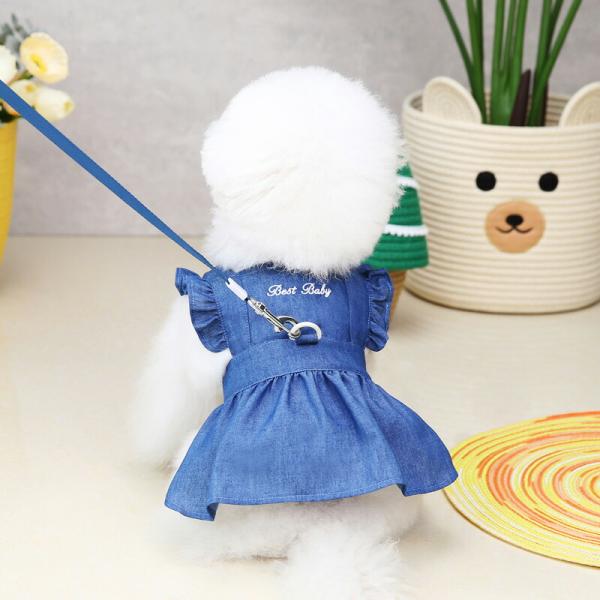 犬服 春夏 小型犬 ハーネス デニムハーネス ワンピース おしゃれ 人気 お揃い ウェア マジックテープ 通気性あり 涼しい 女の子 男の子プレゼント インスタ映え