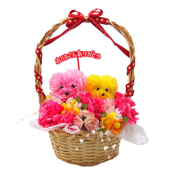 いつまでもキレイな造花のアレンジメントです。母の日が終わってもずっと飾れる、おしゃれなインテリアデコレーションです。サイズ本体：幅20cm×奥行18cm×高さ30cm国内でていねいに作られたフラワーアレンジメントです。造花を使用しているので...