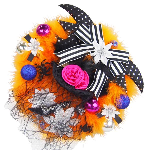 ハロウィンリース25cm オレンジフェザーリース ハロウィーン