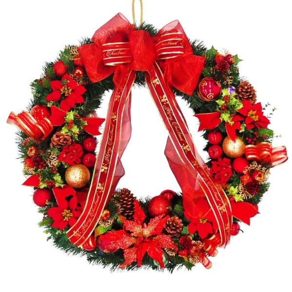 特大80cmレッドクリスマスリースで華やか冬飾り