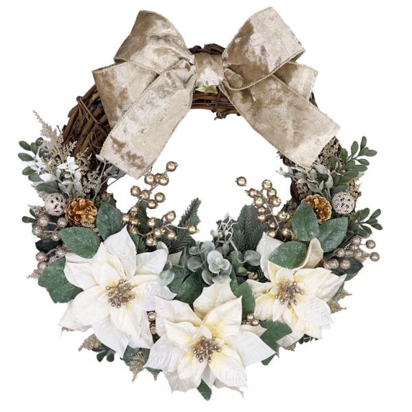 【一点物】ゴージャスな大人のリース 45cm 黒 × ゴールド 装飾布リース クリスマスリース45cm ゴールド 玄関 部屋 北欧 大きい 大きめ