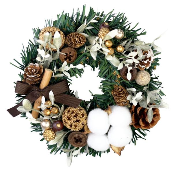 お洒落な街の神戸でデザイナーによって１つ１つ丁寧に手作りされている非常に珍しく希少な国内生産品のクリスマスリース小柄でどこにでも飾りやすい15cmサイズのレッド色ですお家の玄関やお部屋、お店ショップに飾ってクリスマスムードを広げるのにピッタ...