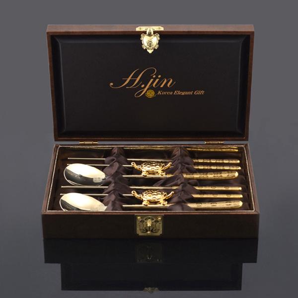 H.JIN 百寿百福 真空 夫婦 チタン金 箸スプーンペアセット 亀 高級箸