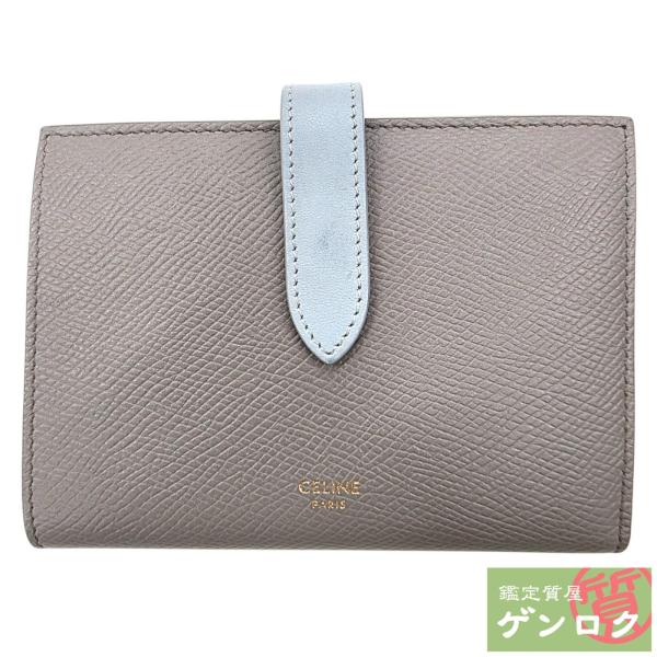 セリーヌ 二つ折り財布 ミディアム ストラップウォレット グレー CELINE（セリーヌ） 【中古】セリーヌ ミディアムストラップ