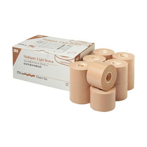 他サイト： 【送料無料】 マルチポアライトブラウン 粘着性綿布伸縮包帯 50.0mm×5.0m×12個［品番：2733-50］【△】の商品画像