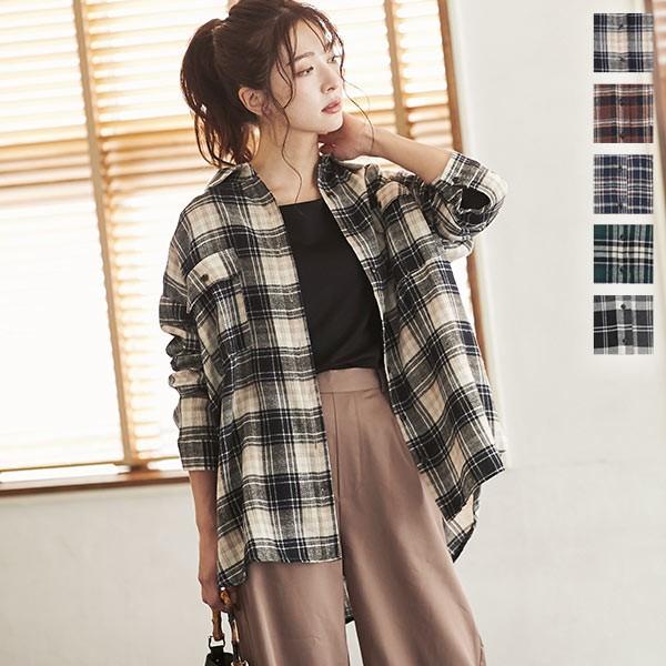 チェックシャツ レディース トップス 秋 オーバーサイズ ゆったり 体型カバー オーバーシャツ ネルシャツ C4034 神戸レタスkobelettuce 通販 Paypayモール