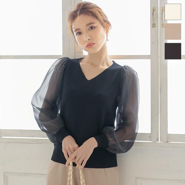 ニット トップス レディース 春 Vネック 長袖 透け 袖シアー きれいめ C53 神戸レタスkobelettuce 通販 Paypayモール