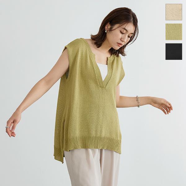 ジレ ニットベスト レディース サマーニット 夏 体型カバー キーネック レイヤード サイドスリット 着回し C6115 神戸レタスkobelettuce 通販 Paypayモール