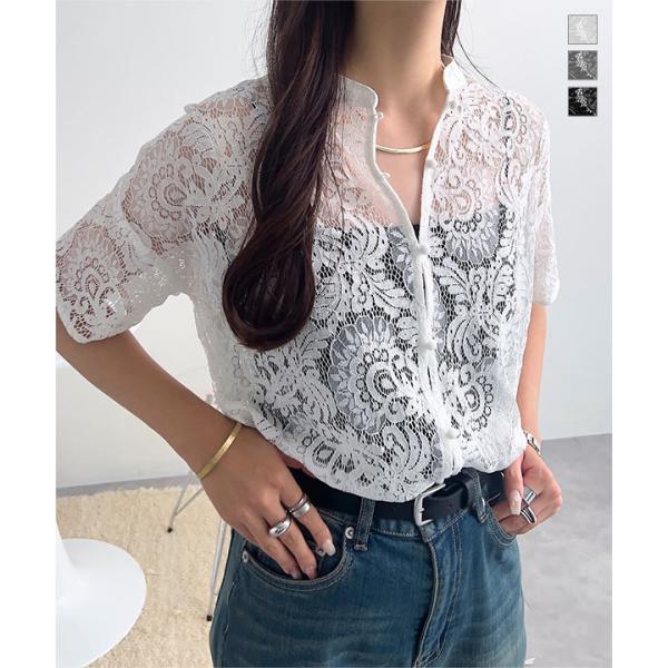 【タグ付き】洋服屋　半袖カットソー　レース　花柄　コットン　黒　日本製　M 前レースカットソートップス【Hana服】 通販【ニッセン】