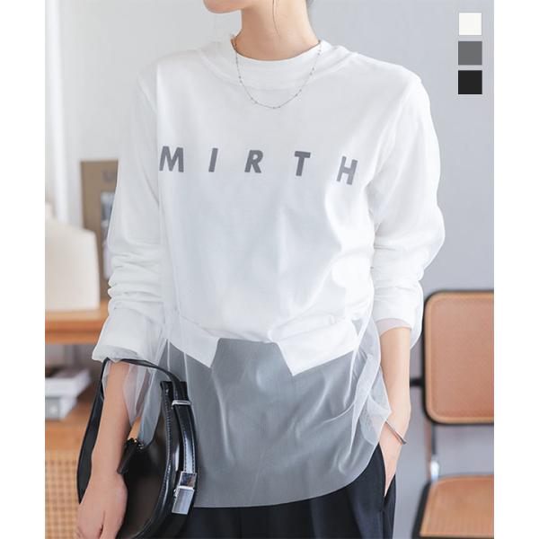 ホワイト チュール トップス KOBE LETTUCE トップス レディース ロゴt 40代 長袖 ロンt