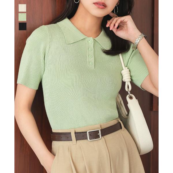 KOBE LETTUCE トップス レディース サマーニット リブニットポロ