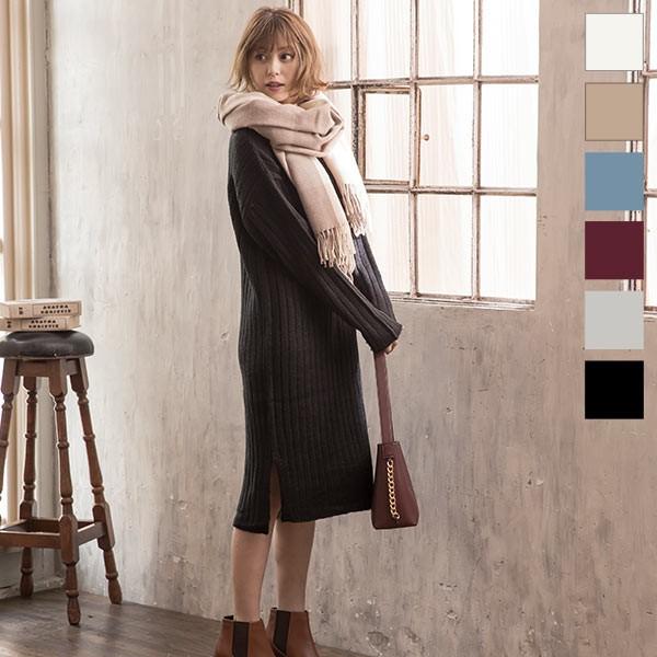 ワンピース ニットワンピース サイドスリット ロング Vネック リブニット 秋冬 レディース E1815 神戸レタスkobelettuce 通販 Paypayモール