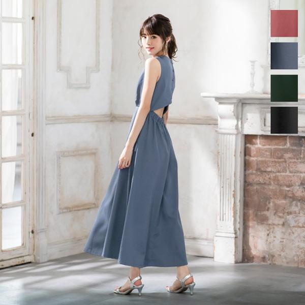 ワンピース レディース ロング マキシ パーティー バックオープン タックワンピース ノースリーブ 30代 40代 E2069 神戸レタスkobelettuce 通販 Paypayモール