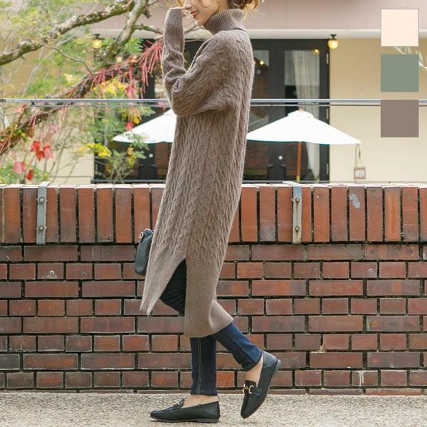 ワンピース ニットワンピース レディース 体型カバー もっちり マキシワンピース ニット ハイネック スリット E2324 神戸レタスkobelettuce 通販 Paypayモール