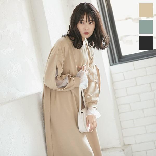 ワンピース レディース オーガンジー カフス ポンチ 袖スリット 上品 ゆったり ワンピース E2331 神戸レタスkobelettuce 通販 Paypayモール