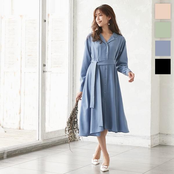 日替わりセール ワンピース シャツワンピース レディース 長袖 2way ロング 上品 リボン フィット フレア E23 E23 神戸レタスkobelettuce 通販 Yahoo ショッピング