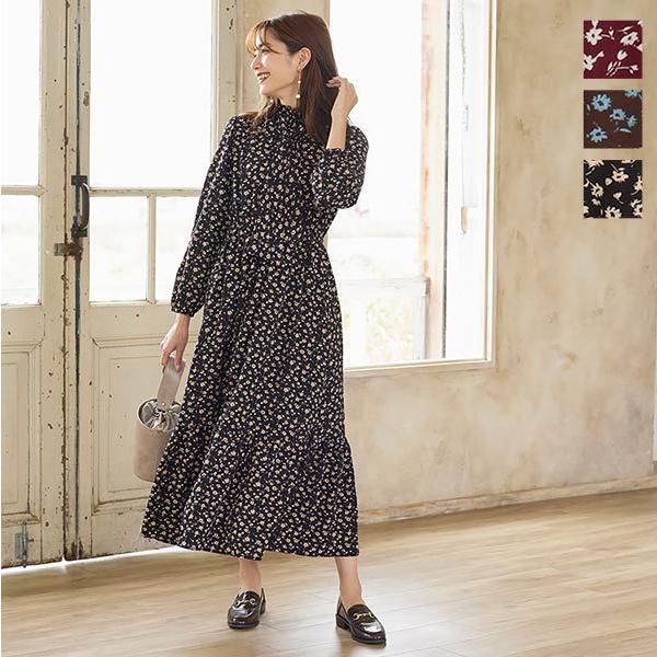 ワンピース 長袖 ロング丈 マキシ丈 ボウタイ レディース 花柄 ヴィンテージ 大人 かわいい 秋 E2567 神戸レタスkobelettuce 通販 Paypayモール