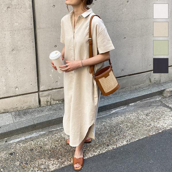 ワンピース シャツワンピース レディース 夏 ゆったり 半袖 リネン混 ロング 羽織り アウター ナチュラル E2859 神戸レタスkobelettuce 通販 Paypayモール